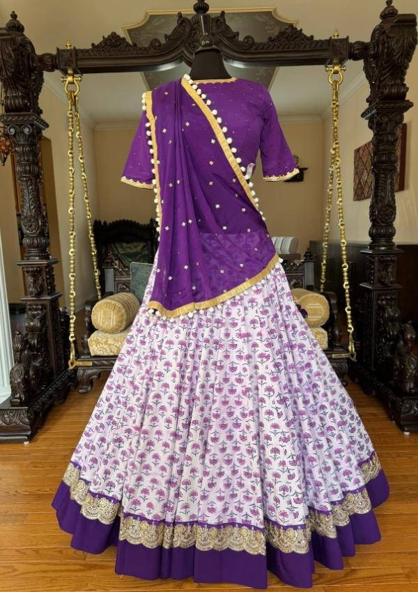 Purple Block Print Flare Chaniya